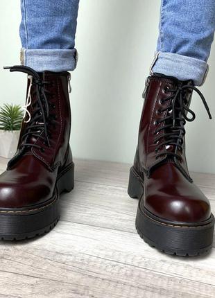 Dr.martens jadon bordo cherry женские бордовые вишневые демисезонные массивные ботинки мартинс жіночі черевики бордові ботінки мартінси4 фото