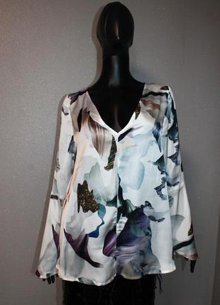 Свободная блуза с абстрактным принтом neon rose цветочная блузка широкие рукава сатиновый финиш