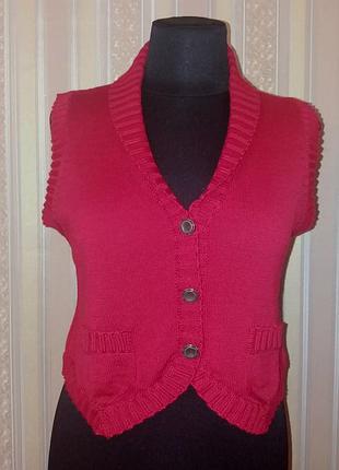 Красивая теплая вязанная жилетка, берукавка, джемпер, c шерстью мериноса, xl-xxl, bonita