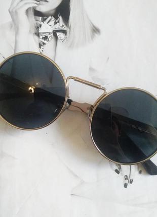 Круглые очки гоглы с пружинами чёрный в серебре