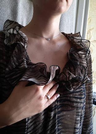 Женская пляжная туника летняя накидка. блуза с тигровым принтом, блузка с воланами.2 фото