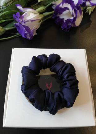 Шовкова резинка для волосся, скранч колір синій океан