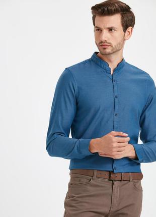 Синяя мужская рубашка цвета lc waikiki/лс вайкики с воротником-стойкой2 фото