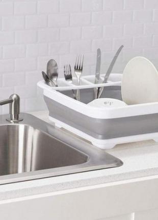 Мультифункціональна складна сушарка органайзер для посуду та кухонних приладів сіра. складаний кухонний тримач для посуду2 фото