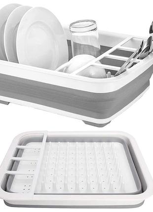 Мультифункціональна складна сушарка органайзер для посуду та кухонних приладів сіра. складаний кухонний тримач для посуду3 фото
