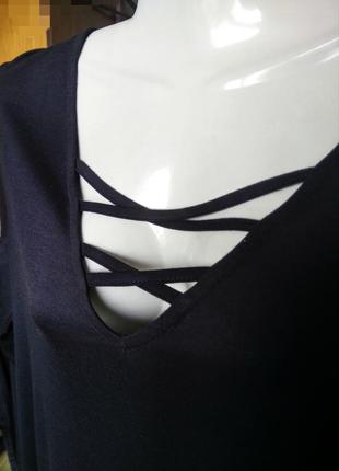 Свободное черное миди платье трапеция terranova с рукавами/вискоза4 фото