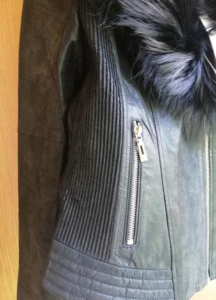 Натуральная кожаная куртка с мехом чернобурки4 фото