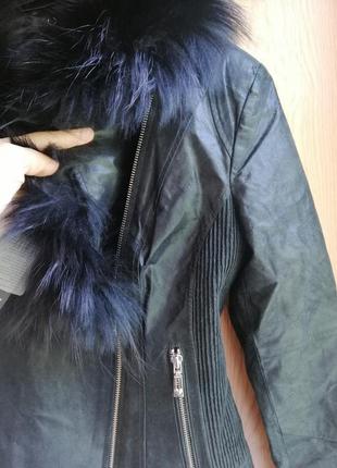 Натуральна шкіряна куртка з натуральним хутром чорнобурки6 фото