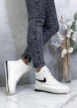 Белые женские кроссовки дутики зима на меху n!ke5 фото