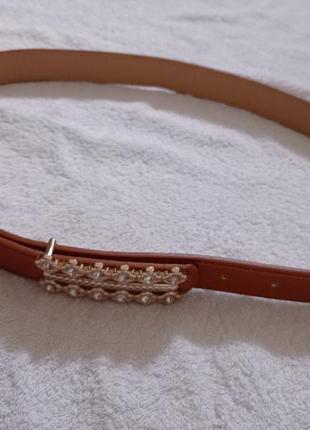 Ошатний лаковий коричневий ремінь пасок пояс з камінням