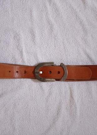 М. длинный винтажный толстый коричневый натуральный кожанный ремень пасок пояс