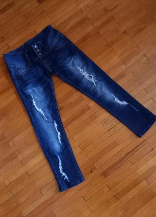 Джинси miss anna класичні сині джинсові штани базові з потертостями1 фото