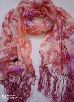 Ро3. шелковый итальянский большой персиковый сиреневы бежевый женский шарф шелк шёлк шёлковый роуль