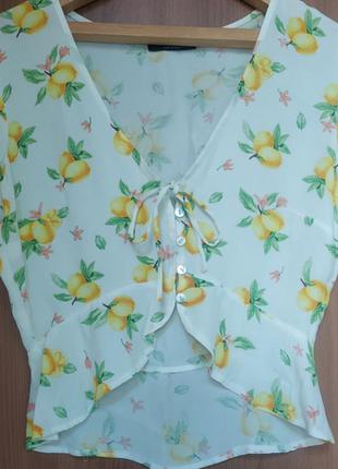 Блуза с короткими рукавами топ bershka принт фрукты9 фото