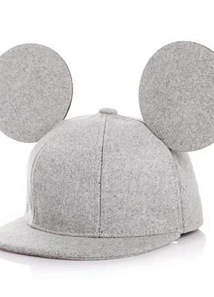Кепка бейсболка с ушками в стиле микки серый
