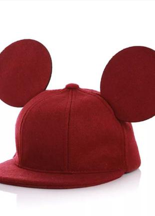 Кепка бейсболка с ушками в стиле микки бордовый