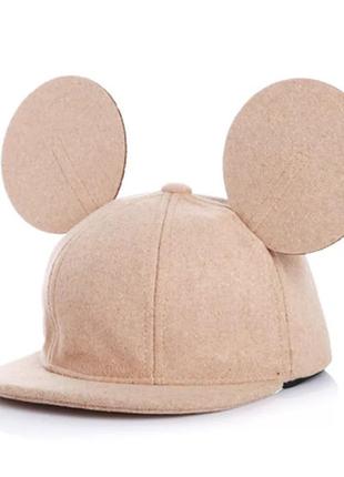 Кепка бейсболка с ушками в стиле микки бежевый