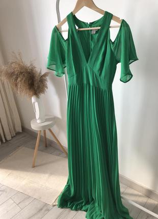 Зеленое платте в пол плиссе цвет ботега трава green dress maxi bottega color