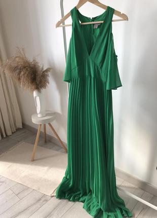 Зеленое платте в пол плиссе цвет ботега трава green dress maxi bottega color2 фото