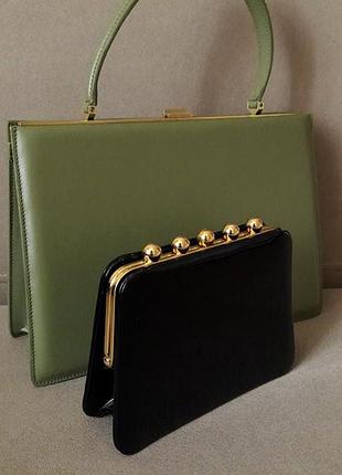 Винтажная кожаная сумка клатч черная  вечерняя цепочка