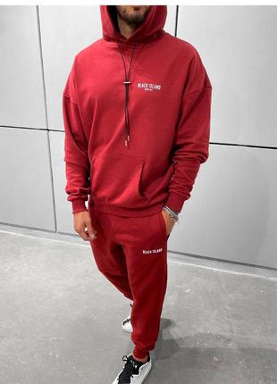 Костюм мужской худи штаны с принтом красный турция комплект худі штани чоловічий червоний турречина