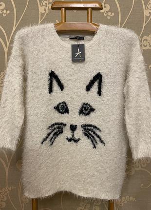 Очень красивый и стильный брендовый вязаный свитер с котом.8 фото