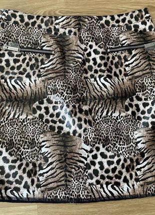 Юбка лаковая с леопардовым тигровым принтом кожзам sophyline&co