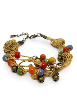 🌈🌊 плетеный браслет с керамическими бусинами и бубенцами пляжный морской стиль макраме1 фото