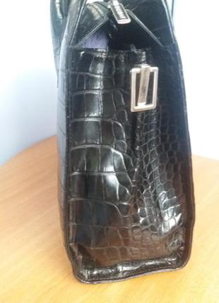 Ділова сумка портфель натуральна шкіра під крокодила з наплечним ременем navyboot швейцарія5 фото