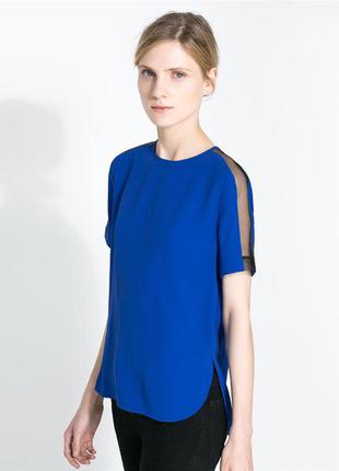 Красивая блуза с прозрачной вставкой zara  р. xs-s