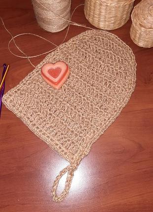 Натуральная мочалка (рукавица) из джута hand made с эффектом пиллинга и скрабирования