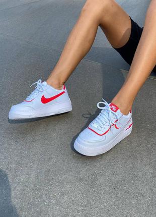Женские кроссовки nike air force 1 shadow white/red