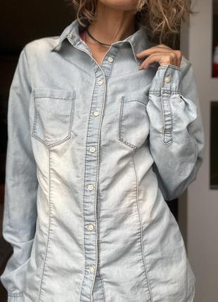 Рубашка женская, свободная, коттон, светлый джинс2 фото