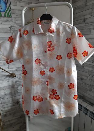 Винтажная рубашка в пижамном  стиле с цветочным принтом5 фото