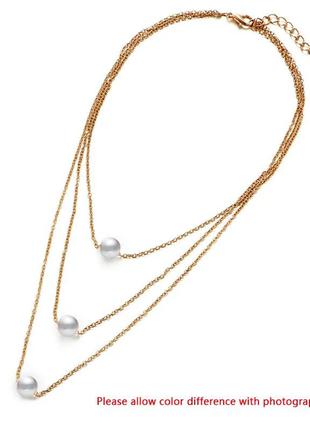 Тройная цепочка подвески жемчуг многослойное украшение ожерелье колье жемчужины8 фото