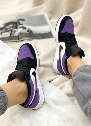 Жіночі короткі демісезонні кросівки nike air jordan🆕фіолетові з чорним найк аїр джордан🆕