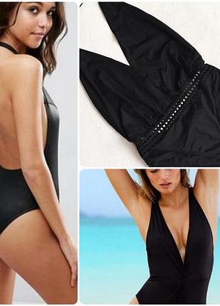 Xs-s atm чорний злитий купальник халтер