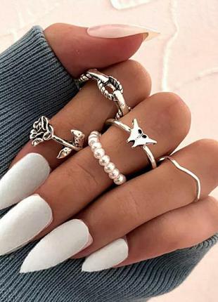 Набір кілець перлове метелик троянда ланцюг хвиля кільця