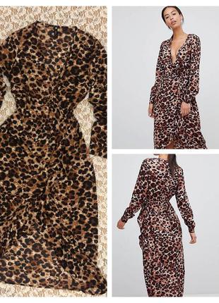 Атласное леопардовое платье с запахом и рукавом influence, m.1 фото