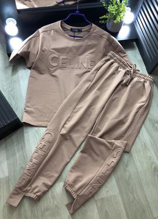 Женский летний спортивный костюм celine  штани и футболка оверсайз турция