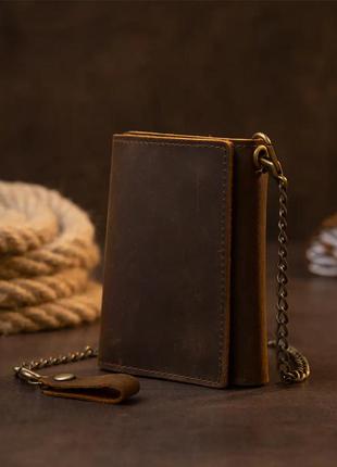 Мужской кошелек кожаный коричневый на цепочке винтаж портмоне с цепочкой1 фото