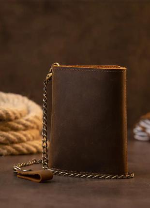 Мужской кошелек кожаный коричневый на цепочке винтаж портмоне с цепочкой2 фото