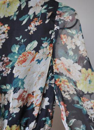 Платье цветочный принт прозрачные рукава сеточка запах3 фото