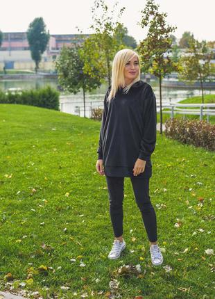 Велюровый костюм женский худи+лосины черный, олива, красный , кофе