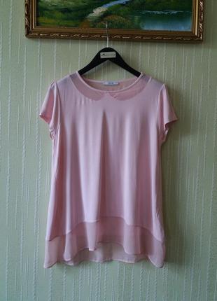 Оригінальна футболка блузка в ніжному рожевому кольорі з прозорими вставками від бренд george
