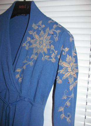 Шикарная синня кофта с цветами из бисера5 фото
