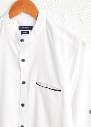 Белая мужская рубашка lc waikiki  лс вайкики, воротник-стойка, с карманом на груди2 фото