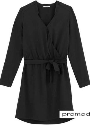 Чорне базове плаття сукня promod під пояс довгий рукав франція