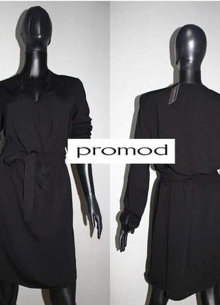 Черное базовое платье под пояс длинный рукав чорна базова сукня promod франция4 фото
