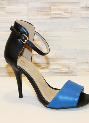 Туфли летние синие с черным на каблуке б5721 фото